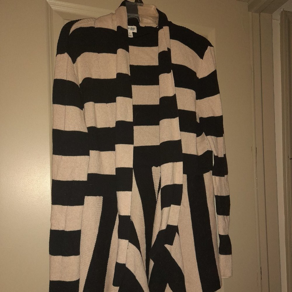 St. John's Bay Black and Beige Striped Cardigan XL